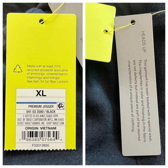 All In Motion NEW Men’s Premium Joggers Sweatpants Black Gray Cotton Size XL - Picture 6 of 7